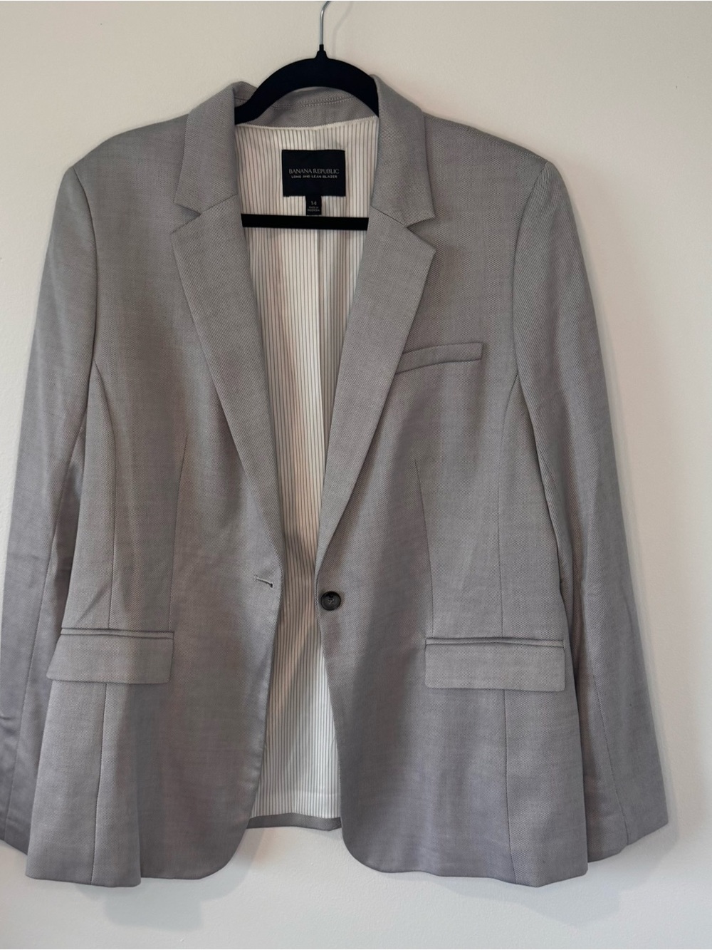 Banana Republic Long and Lean Blazer Women’s 14 Gray Wool Blend Career Jacket